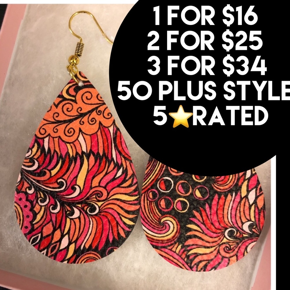 NEW RETRO TEARDROP FAUX LEATHER EARRINGS